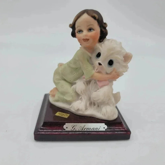 1987 G. Armani Little Treasures Florence Figurine Girl With Dog Made in Italy - Picture 1 of 13
